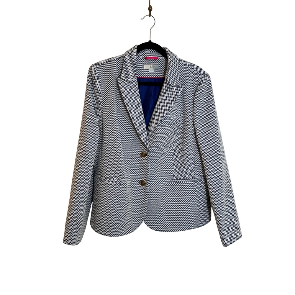 Boden Textured Woven Blazer Jacket‎ Size 14 Blue White Classic Preppy Office